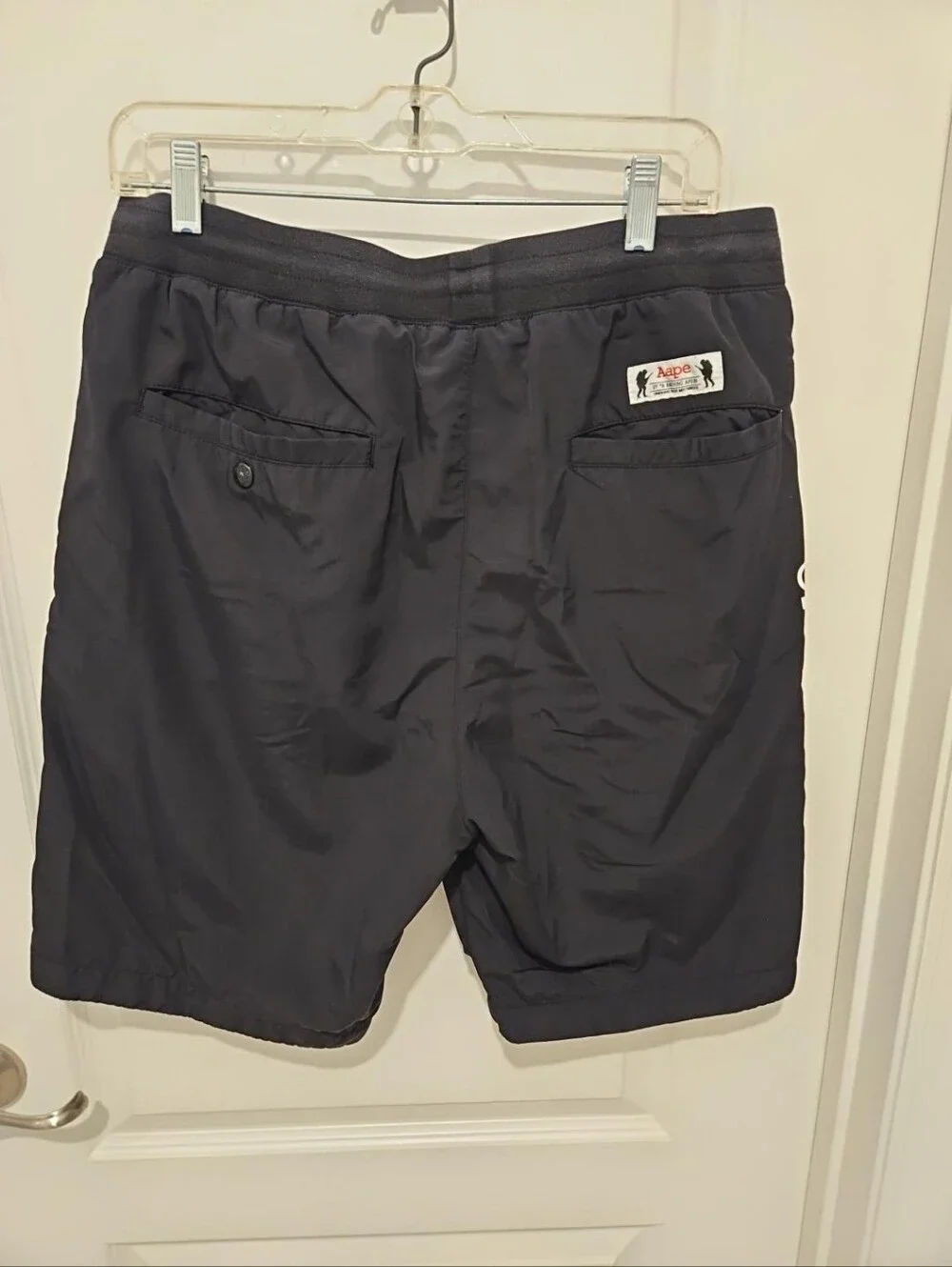 AAPE by A Bathing Ape Black Nylon Shorts Men's M Camo Strap Logo BAPE